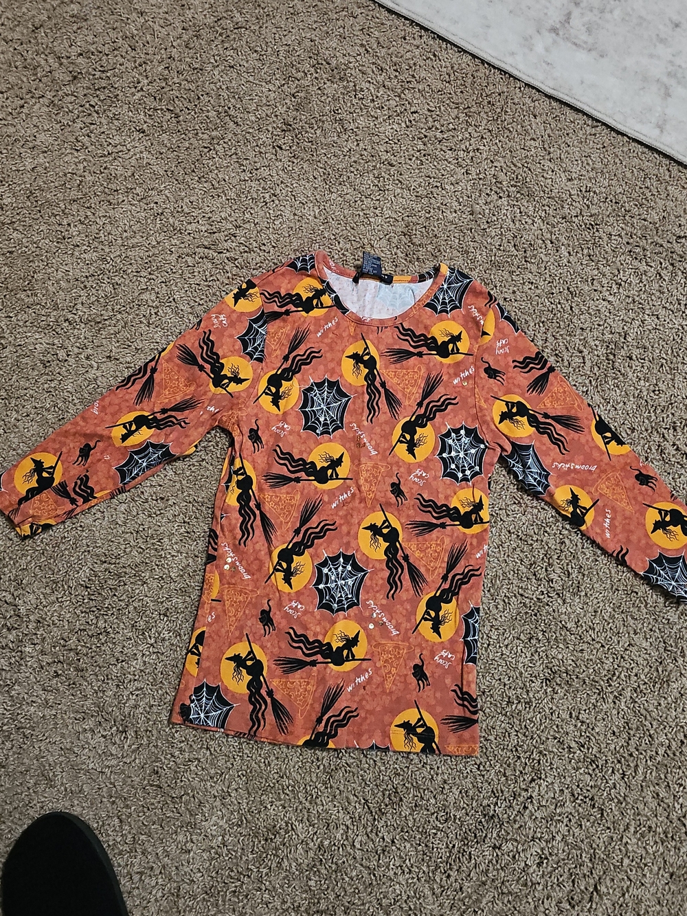 Orange & Yellow Halloween with Witch & Spiderweb Print